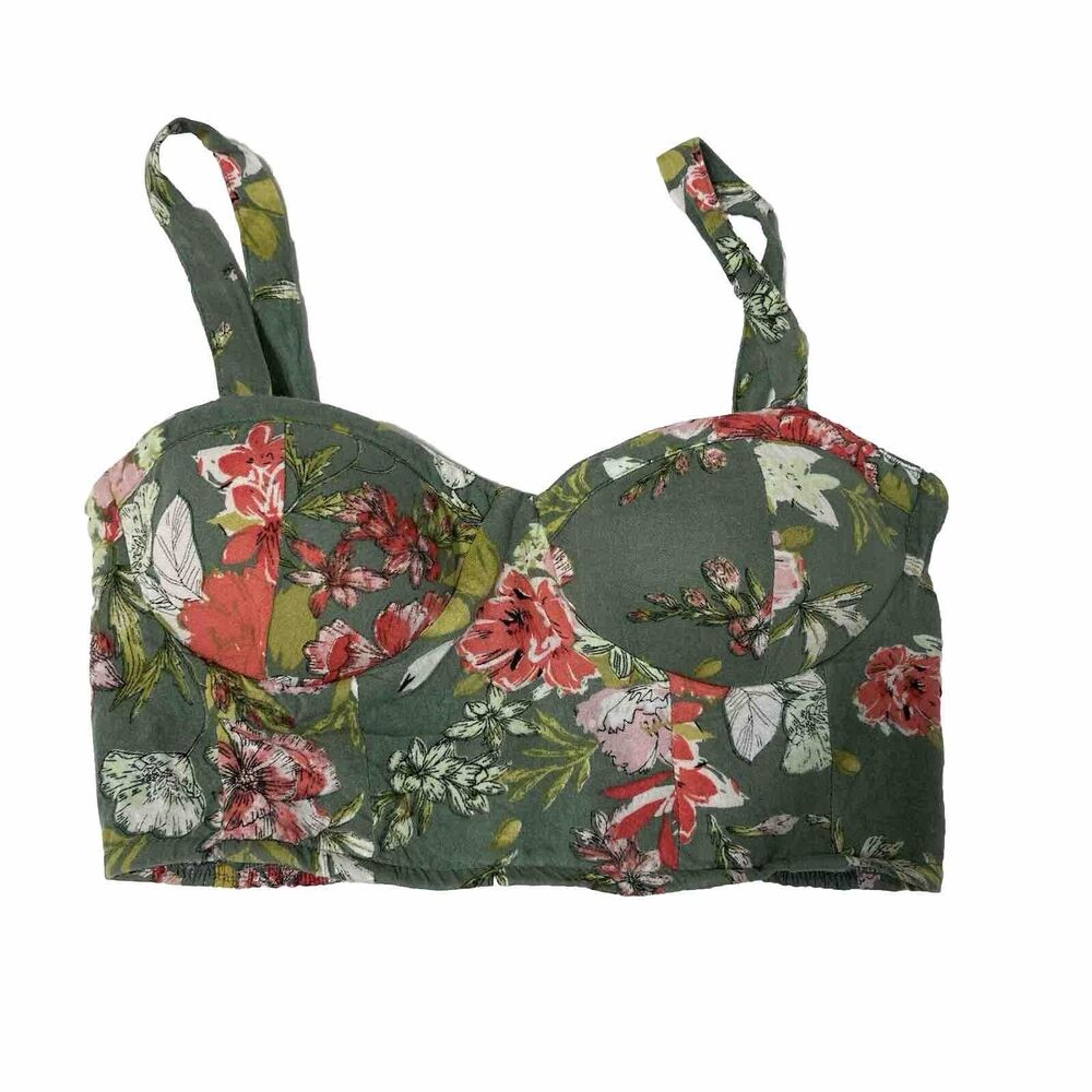 BOG Collective Floral Bustier Crop Top Gathered Stretchy Adjustable Straps